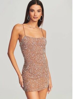 retrofete Dionne Sequin Mini Dress Silver Nude